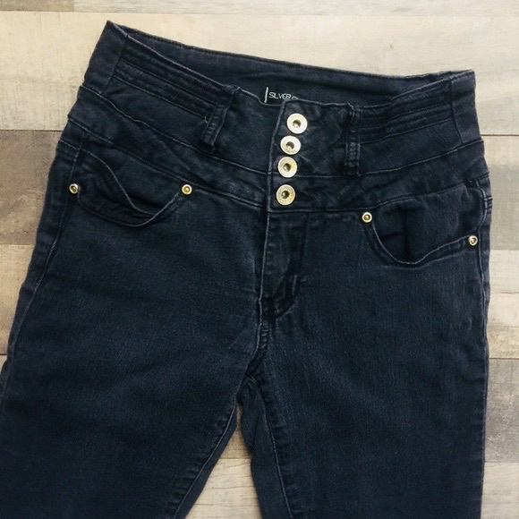 Silver Crush Four-Button High Wasted Stretch Black Skinny Jeans Size 1/2 - Picture 4 of 10